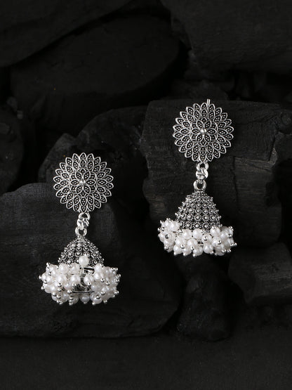 Women's Silver toned dome shaped jhumkas earrings