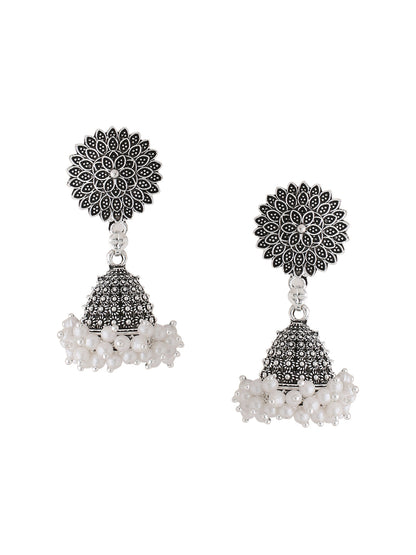 Women's Silver toned dome shaped jhumkas earrings