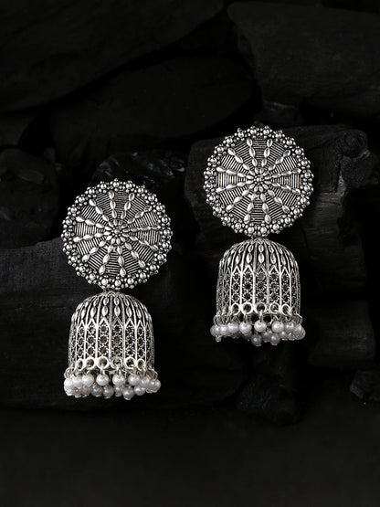 Women's Silver toned dome shaped jhumkas earrings