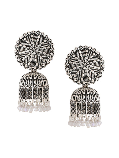 Women's Silver toned dome shaped jhumkas earrings