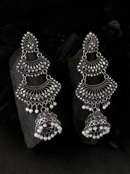 Women's Silver toned contemporary jhumka earrings