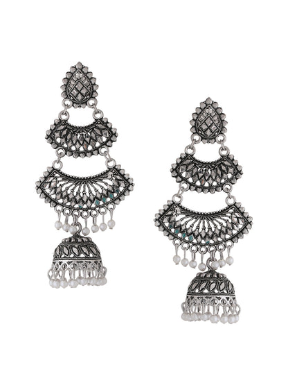 Women's Silver toned contemporary jhumka earrings