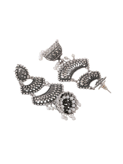 Women's Silver toned contemporary jhumka earrings