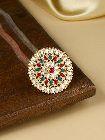 Women's Traditional Ethnic Kundan Meenakari Gold Plated Ajustable Finger Ring