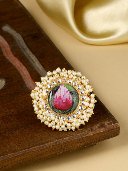 Women's Traditional Ethnic Kundan Meenakari Gold Plated Ajustable Finger Ring