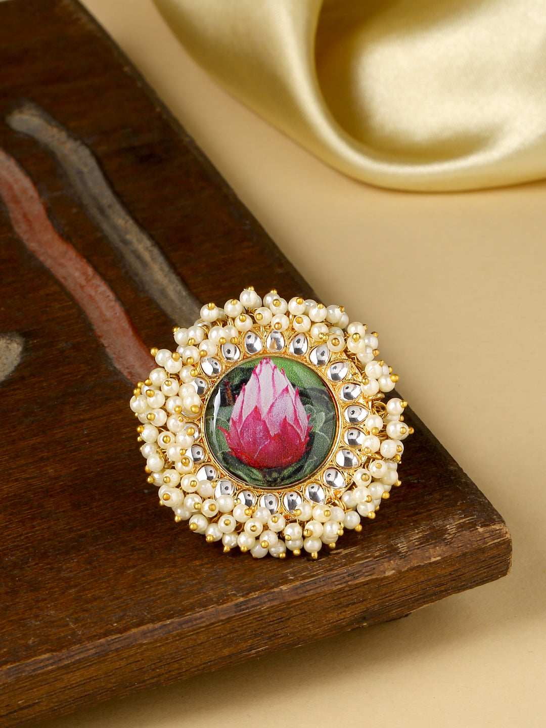 Women's Traditional Ethnic Kundan Meenakari Gold Plated Ajustable Finger Ring
