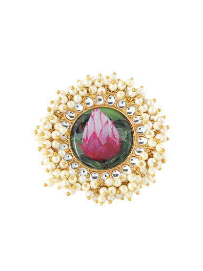 Women's Traditional Ethnic Kundan Meenakari Gold Plated Ajustable Finger Ring