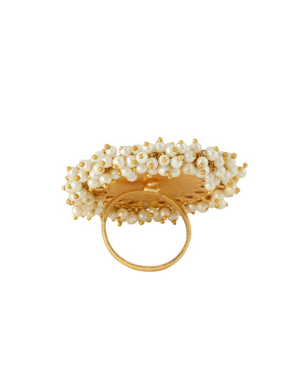 Women's Traditional Ethnic Kundan Meenakari Gold Plated Ajustable Finger Ring