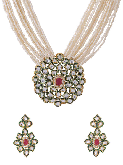 Women's Gold-Plated Kundan Studded Jewellery Set