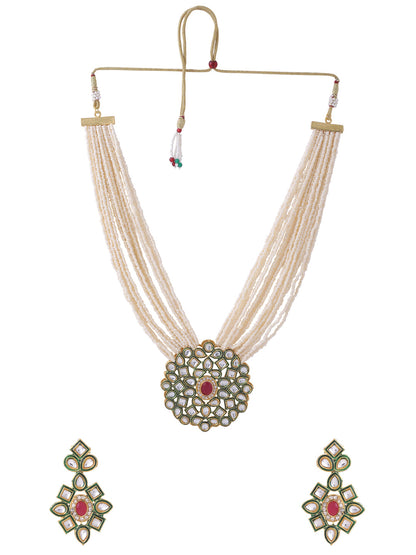 Women's Gold-Plated Kundan Studded Jewellery Set
