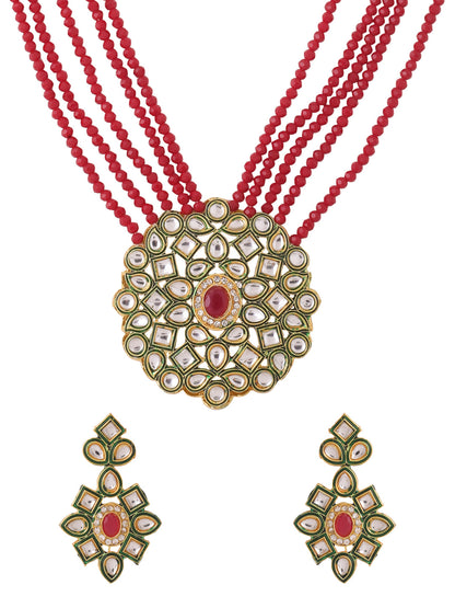 Women's Gold-Plated Kundan Studded Jewellery Set