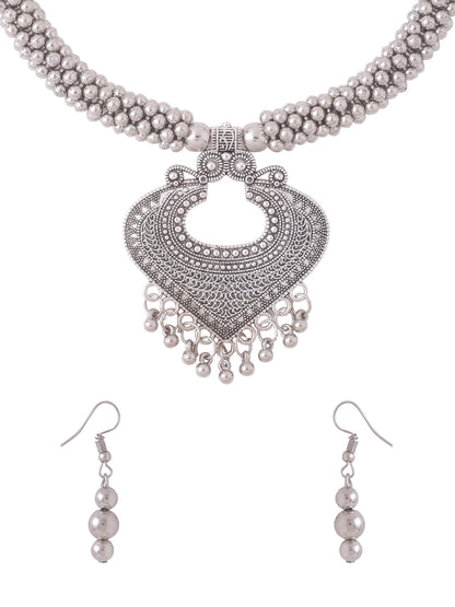 Women's Silver Toned Oxidised jewellery set