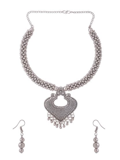 Women's Silver Toned Oxidised jewellery set