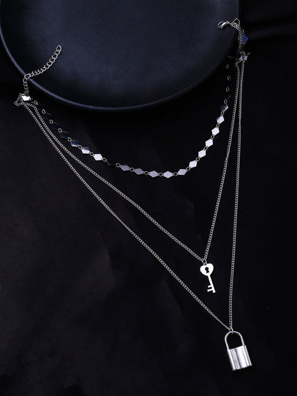 Women's 3 Layered Silver-Plated Minimal Layered Necklace