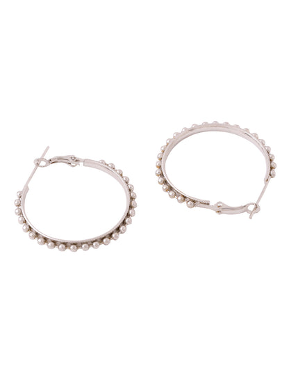 Women's Silver Toned Beaded Circular Earrings