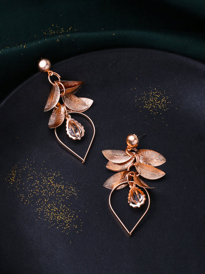 Women's Rose Gold Leaf shaped Drop Earrings