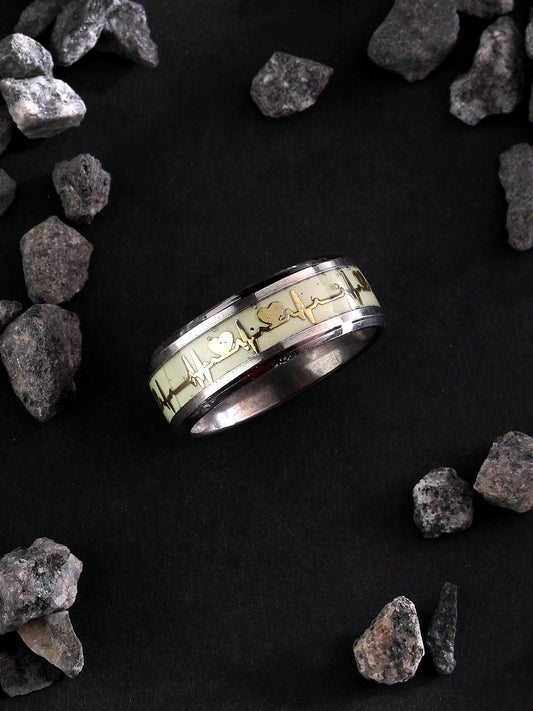 Men's Rhodium-Plated Silver-Toned Stainless Steel Finger Ring