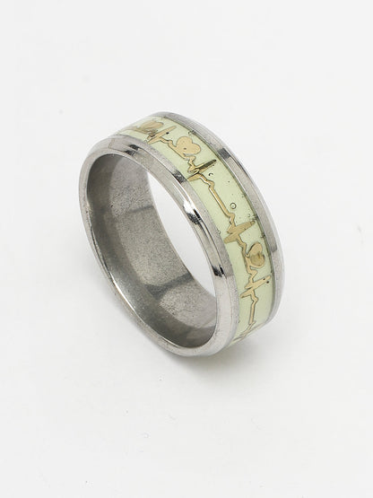 Men's Rhodium-Plated Silver-Toned Stainless Steel Finger Ring