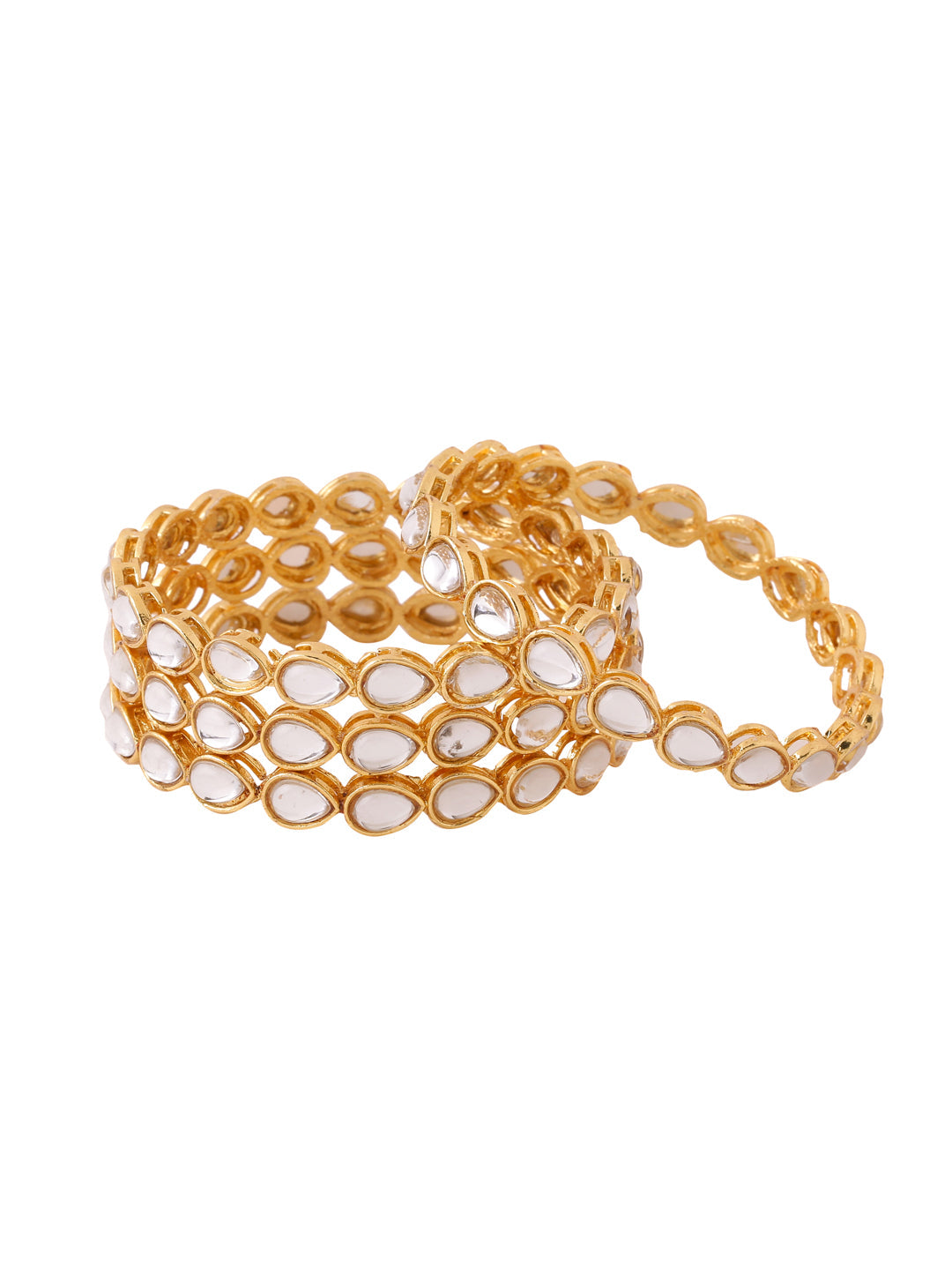 Women's Set Of 2 Gold-Plated Kundan Studded Traditional Bangles