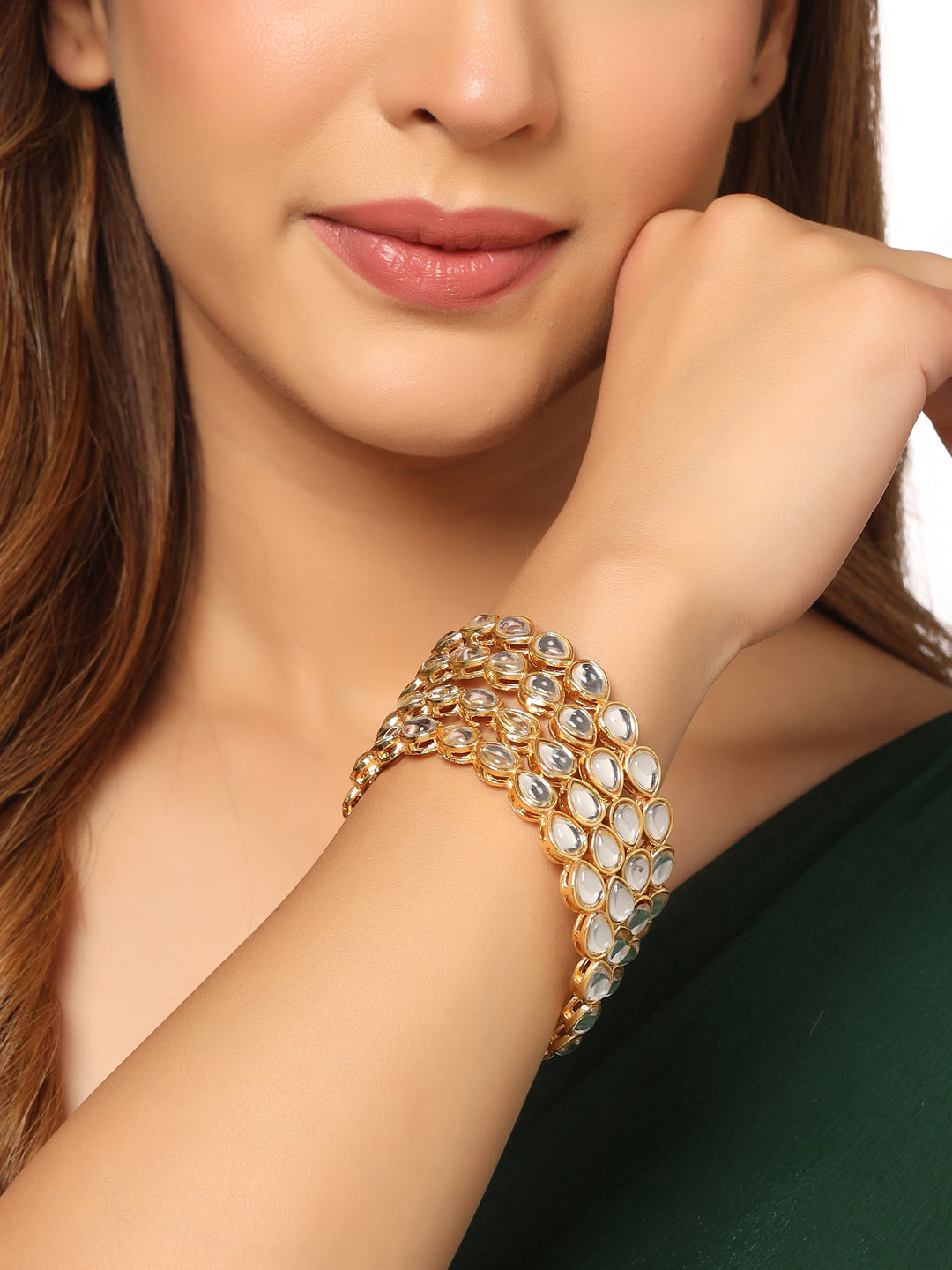 Women's Set Of 4 Gold-Plated Kundan Studded Traditional Bangles