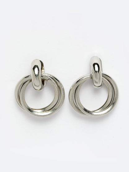 Women's western silver plated circular metal hoop earrings