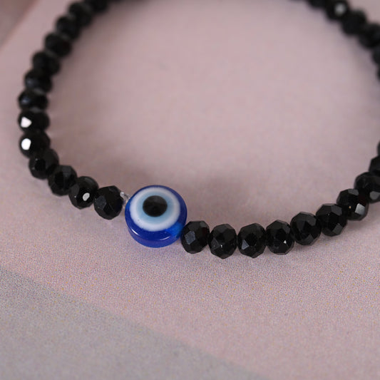 Unisex Black Evil Eye Crystal Elasticated Bracelet