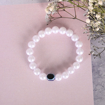 Unisex White Evil Eye Crystal Elasticated Bracelet