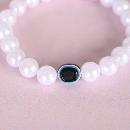 Unisex White Evil Eye Crystal Elasticated Bracelet