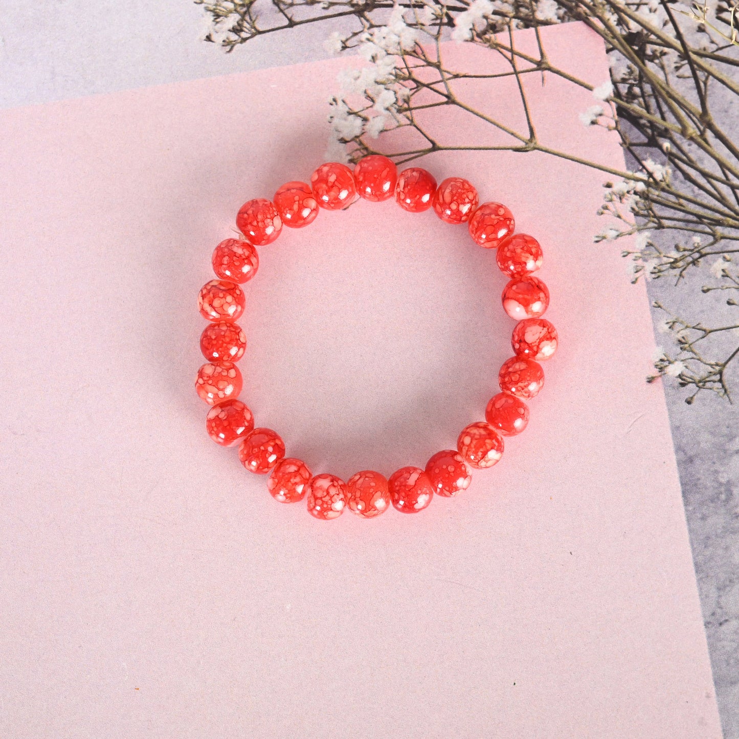 Unisex Red Marbel Crystal Elasticated Bracelet