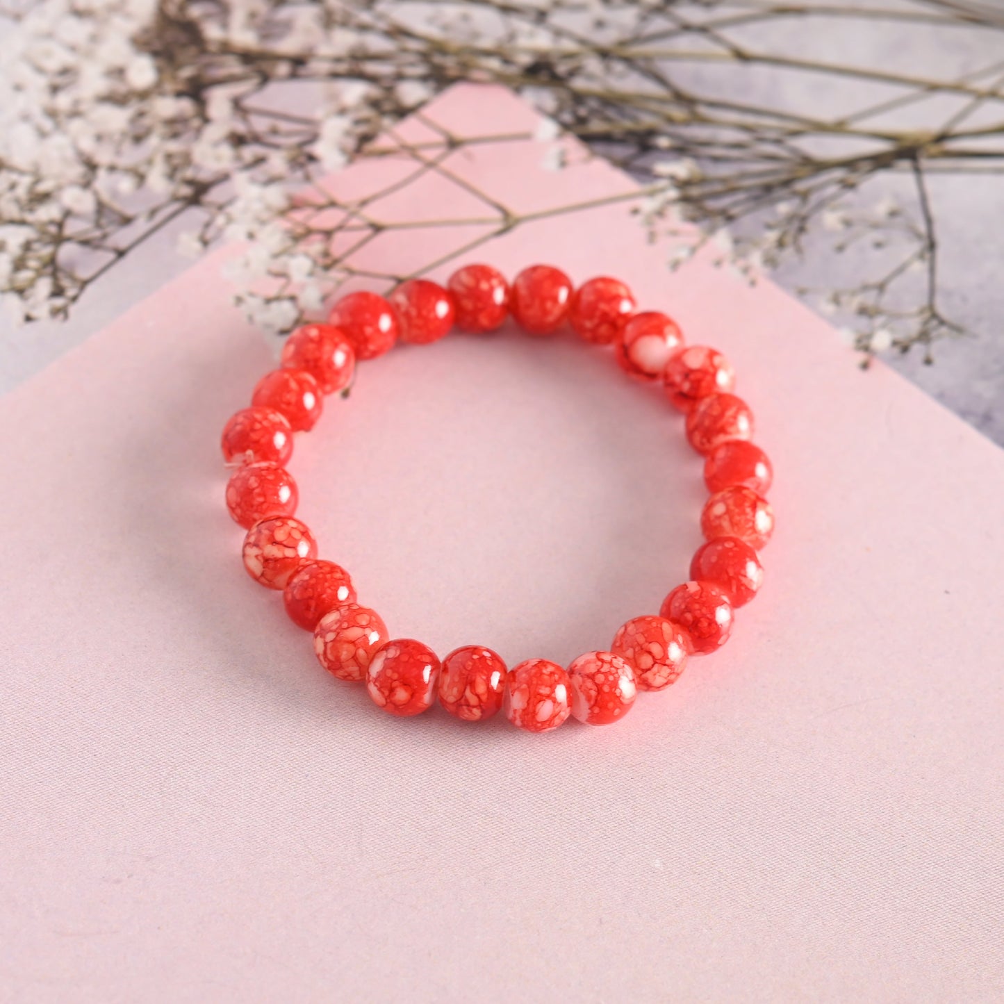 Unisex Red Marbel Crystal Elasticated Bracelet