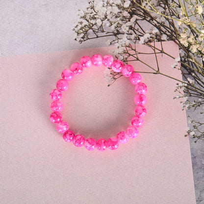Unisex Pink Marble Crystal Beaded Elasticated Bracelet