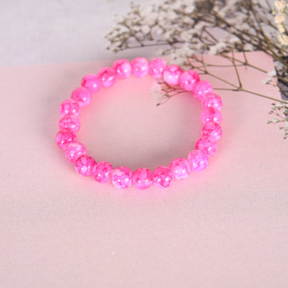 Unisex Pink Marble Crystal Beaded Elasticated Bracelet