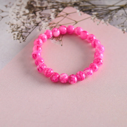 Unisex Pink Marble Crystal Beaded Elasticated Bracelet