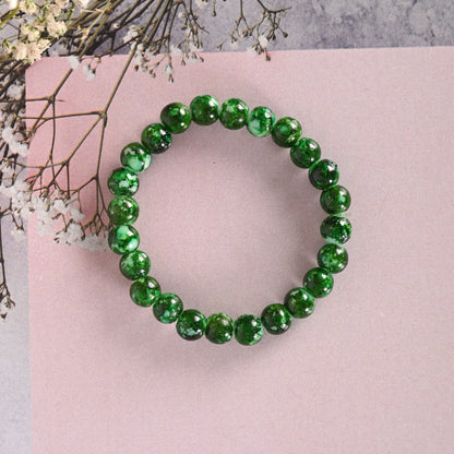 Unisex Green Marble Crystal Beaded Elasticated Bracelet