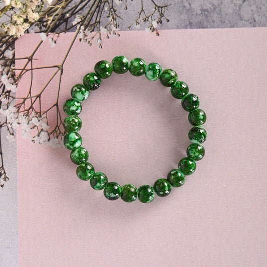 Unisex Green Marble Crystal Beaded Elasticated Bracelet
