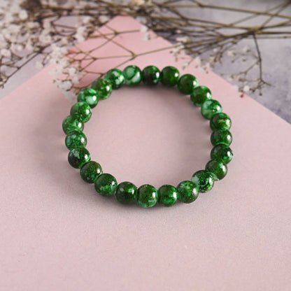 Unisex Green Marble Crystal Beaded Elasticated Bracelet