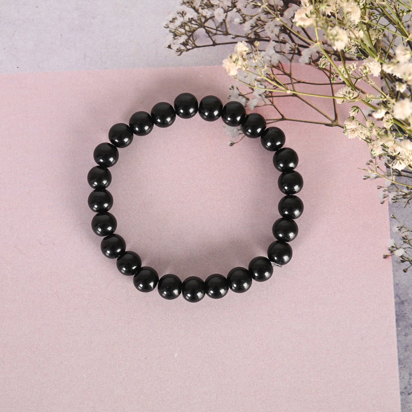Unisex Black Marbel crystal Elasticated bracelet