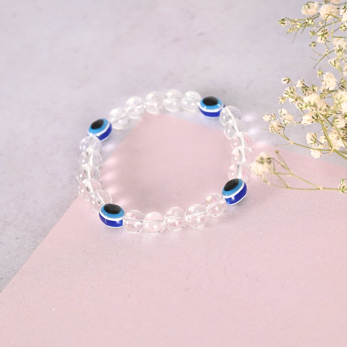 Unisex Evil EyeTransparent Beaded Elasticated Bracelet