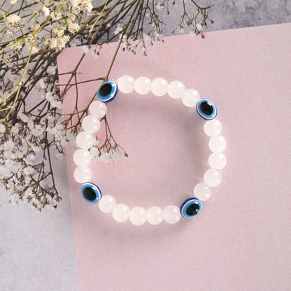 Unisex White Marbel Crystal Elasticated Bracelet