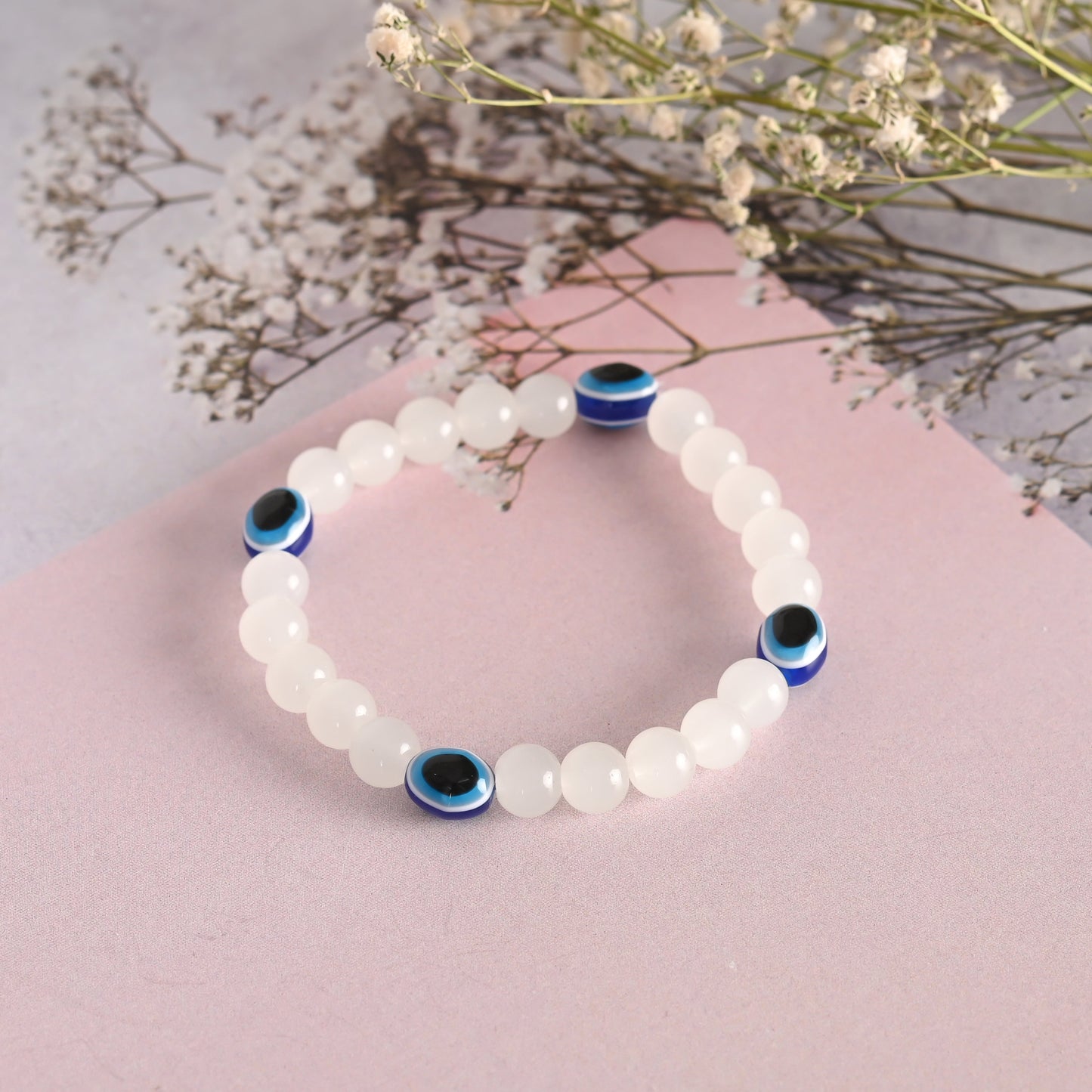 Unisex White Marbel Crystal Elasticated Bracelet