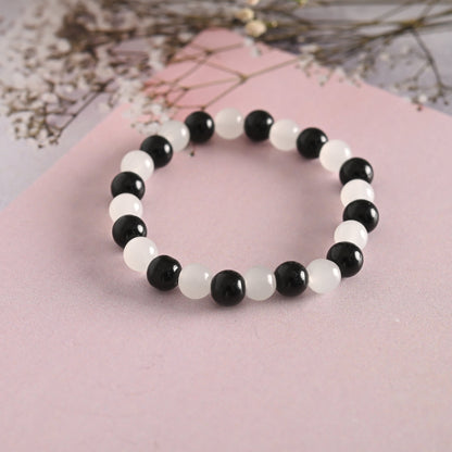 Unisex White Marble Crystal Beaded Elasticated Bracelet