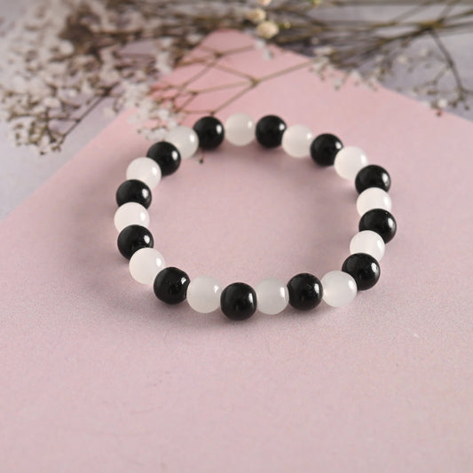 Unisex White Marble Crystal Beaded Elasticated Bracelet