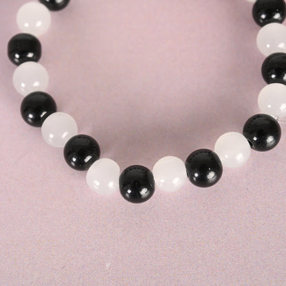 Unisex White Marble Crystal Beaded Elasticated Bracelet