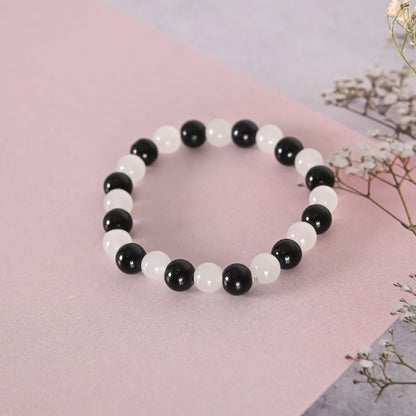 Unisex White Marble Crystal Beaded Elasticated Bracelet