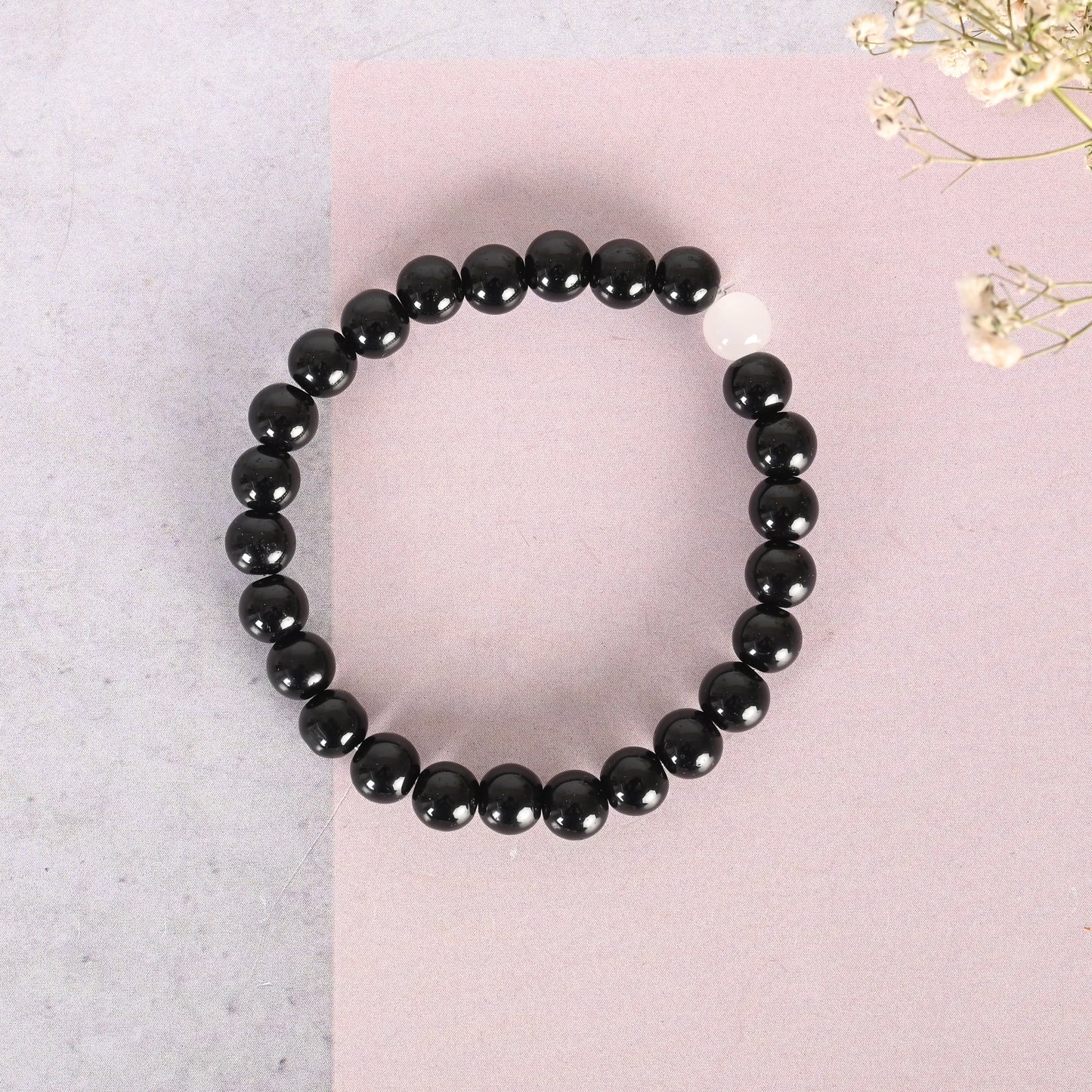 Unisex Black Marble Crystal Beaded Elasticated Bracelet