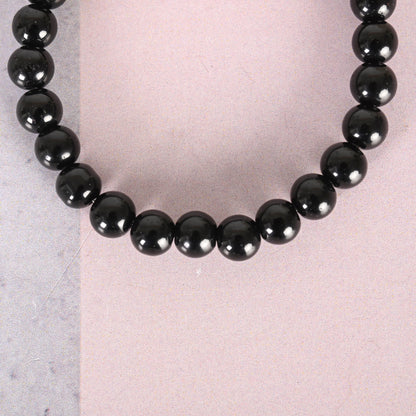 Unisex Black Marble Crystal Beaded Elasticated Bracelet