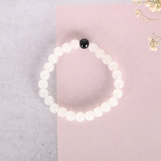 Unisex White Marbel Crystal Elasticated Bracelet