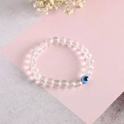 Unisex Transparent & White & Black Marbel Crystal Elasticated Bracelet