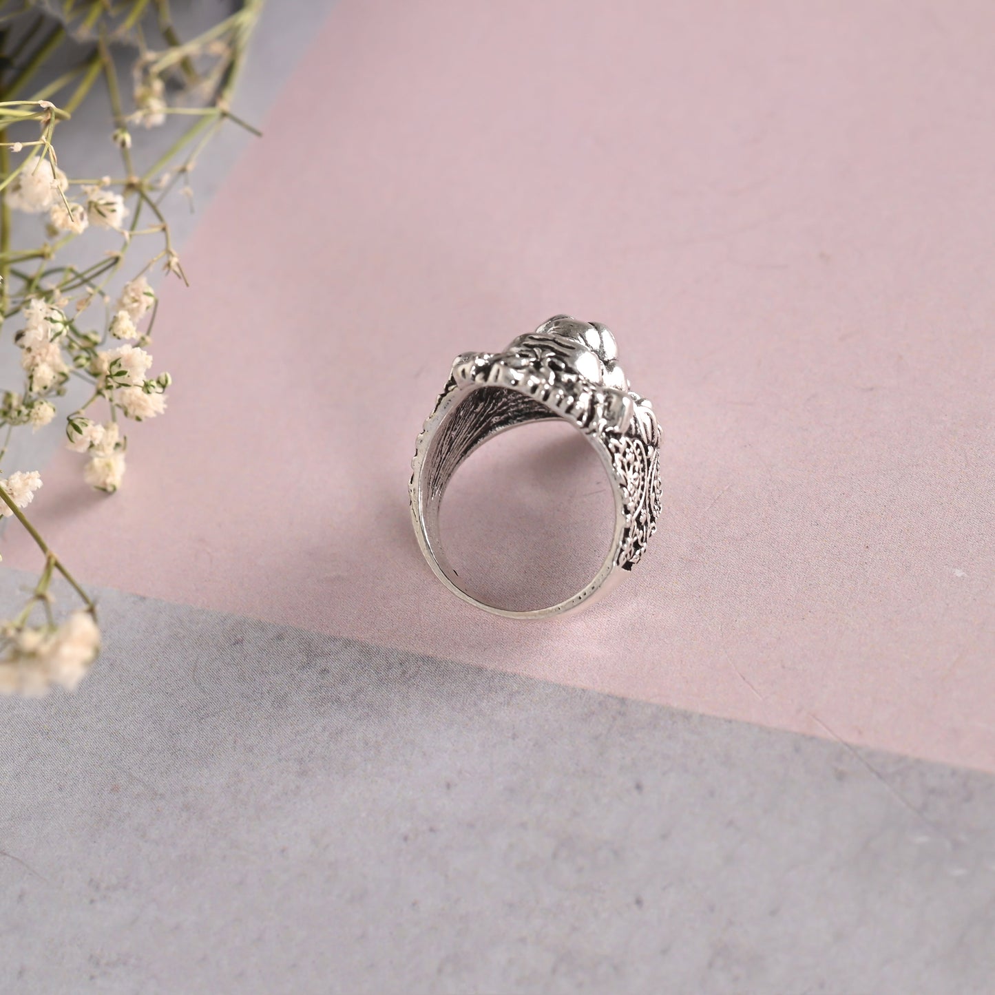Men's Silver-Plated Lion Face Finger Ring