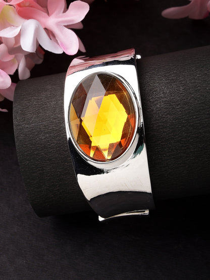 Women's Silver-Toned Topaz Rhodium-Plated Kada Bracelet